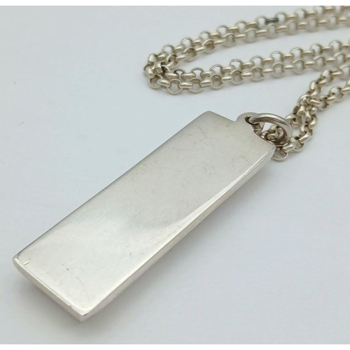 801 - A Unique Heavy, Bevel Edged, 1977 Hallmarked Silver Ingot Necklace (Jubilee Year)- 54cm Length Round... 