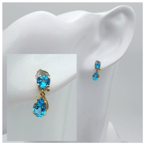 832 - A PAIR OF 9K YELLOW GOLD TOPAZ SET DROP EARRINGS 1G , 12MM DROP. Ref: JB 7014