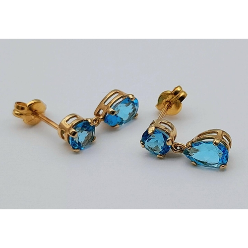 832 - A PAIR OF 9K YELLOW GOLD TOPAZ SET DROP EARRINGS 1G , 12MM DROP. Ref: JB 7014