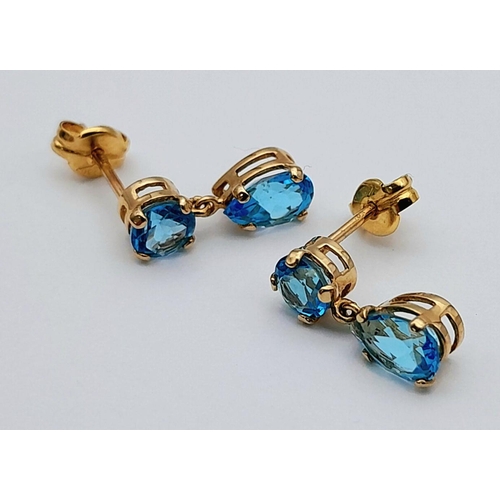 832 - A PAIR OF 9K YELLOW GOLD TOPAZ SET DROP EARRINGS 1G , 12MM DROP. Ref: JB 7014