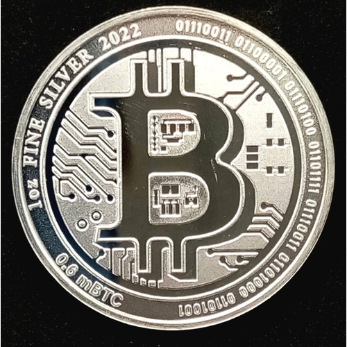 836 - A Mint Condition, Fine Silver (.9999) 1 Ounce (31.37 grams) 2022 Queen Elizabeth ‘Bitcoin’.