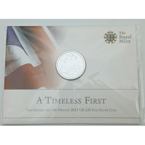 871 - A Royal Mint Fine Silver 2013 Dated £20 Coin in a Sealed Pack – Mint Condition. Known as the Timeles... 