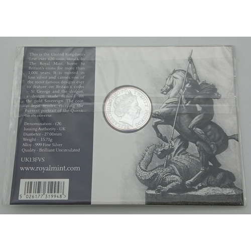 871 - A Royal Mint Fine Silver 2013 Dated £20 Coin in a Sealed Pack – Mint Condition. Known as the Timeles... 