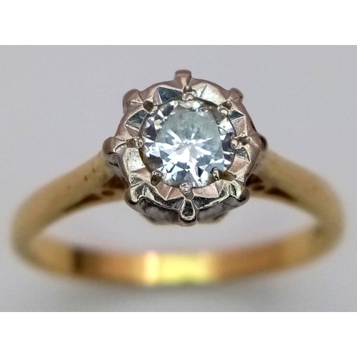 883 - An 18K Yellow Gold Diamond Solitaire Ring. Size N. A 0.30ct brilliant round cut diamond. 3g total we... 