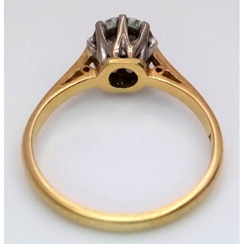 883 - An 18K Yellow Gold Diamond Solitaire Ring. Size N. A 0.30ct brilliant round cut diamond. 3g total we... 