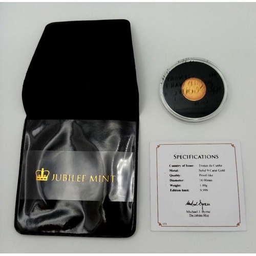 902 - A 9K Gold Proof Commemorative Coin - In capsule. 1g. Limited edition.