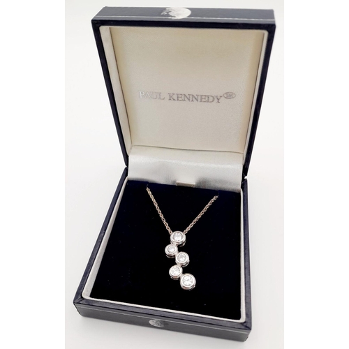 966 - A stunning Paul Kennedy SILVER 5 GEMSTONE PENDANT mounted on a SILVER ROPE CHAIN NECKLACE. Presented... 