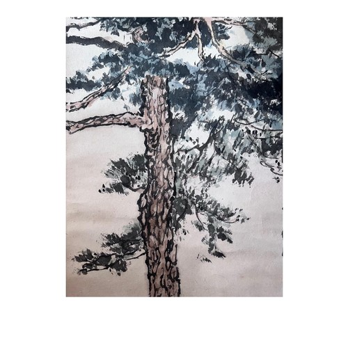 113 - Evergreen pines; Chinese ink and watercolor on paper scroll; Marked by Xu Beihong. Included in the b... 