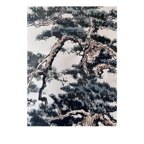 113 - Evergreen pines; Chinese ink and watercolor on paper scroll; Marked by Xu Beihong. Included in the b... 