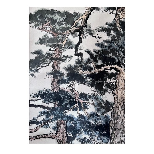 113 - Evergreen pines; Chinese ink and watercolor on paper scroll; Marked by Xu Beihong. Included in the b... 