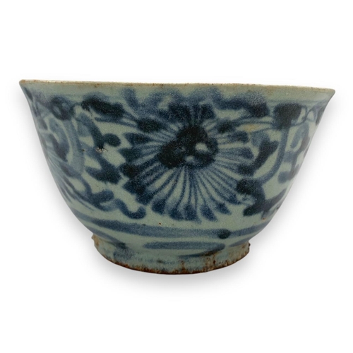 1702 - A pair of antique Chinese Ming Dynasty Blue and White Bowls, each showcasing hand-painted floral mot... 