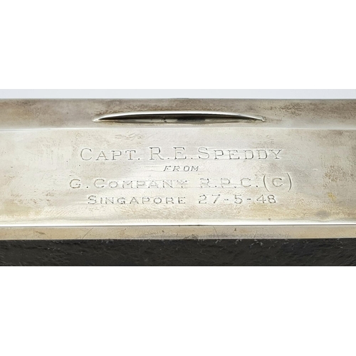 1262 - A Military Sterling Silver Cigarette Case with an Inscription - Capt. R.E. Speedy from G. Company R.... 