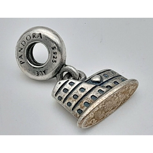 1294 - A PANDORA STERLING SILVER ROME COLOSSEUM CHARM 5.1G , 22MM X 15MM. Ref: SC 7082