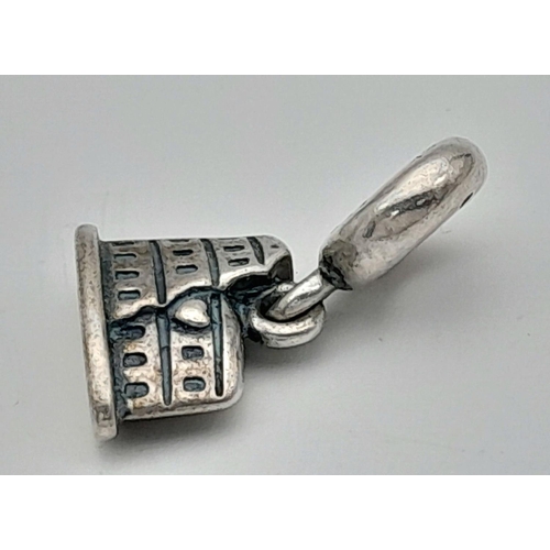 1294 - A PANDORA STERLING SILVER ROME COLOSSEUM CHARM 5.1G , 22MM X 15MM. Ref: SC 7082