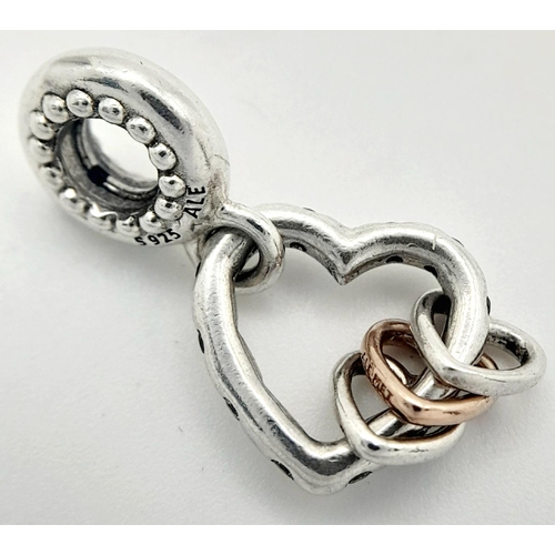 1343 - A PANDORA STERLING SILVER HEART DANGLE CHARM WITH 3 SMALLER HEARTS ATTACHED 2.8G , APPROX 2.5CM DROP... 