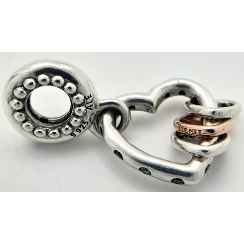 1343 - A PANDORA STERLING SILVER HEART DANGLE CHARM WITH 3 SMALLER HEARTS ATTACHED 2.8G , APPROX 2.5CM DROP... 