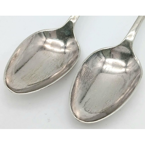 1377 - 2X antique sterling silver teaspoons. Full Sheffield hallmarks, 1911. Total weight 32.8G. Total leng... 