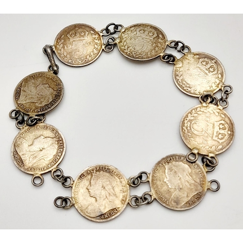 1405 - A  vintage Victoria 1899 coin link bracelet. Total length 19cm. Please see photos for details.