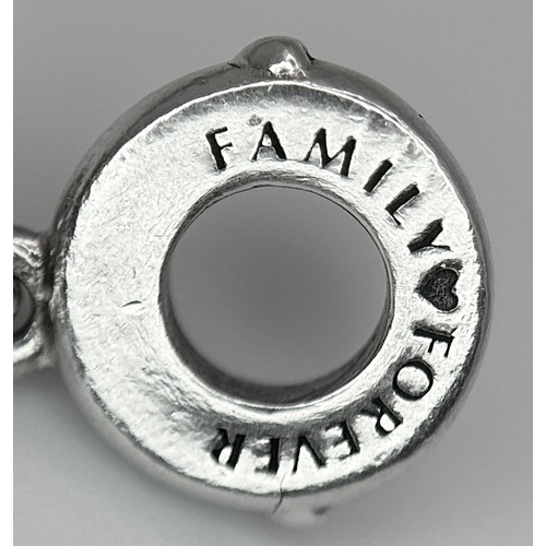 1406 - A PANDORA STERLING SILVER TREE 'FAMILY FOREVER' DANGLE CHARM. 2.2G, 2.1CM LENGTH. Ref: SC 9028