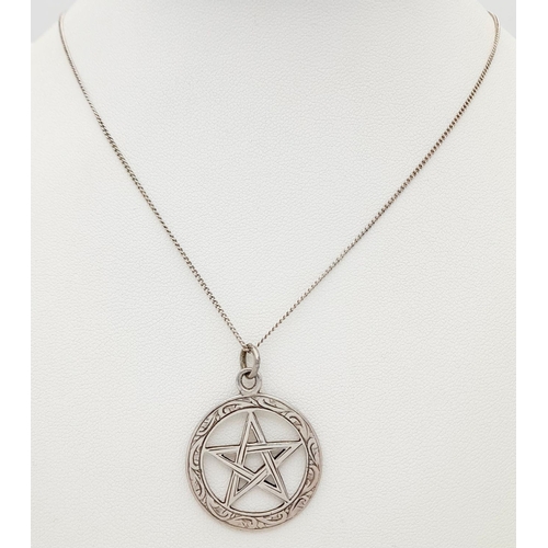 1412 - An antique sterling silver Pentagram pendant on sterling silver chain. Full Birmingham hallmarks, 19... 