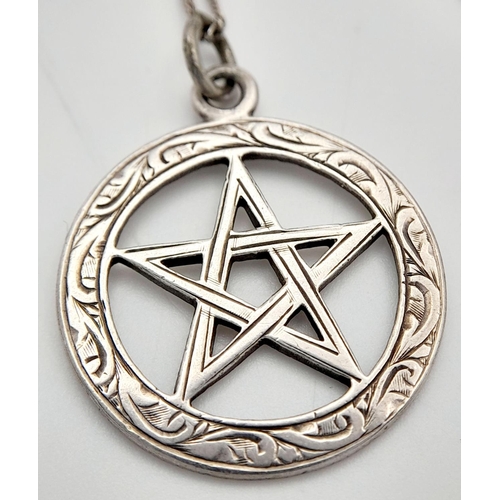 1412 - An antique sterling silver Pentagram pendant on sterling silver chain. Full Birmingham hallmarks, 19... 