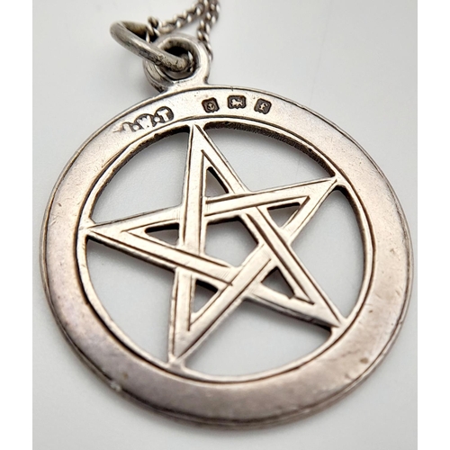 1412 - An antique sterling silver Pentagram pendant on sterling silver chain. Full Birmingham hallmarks, 19... 