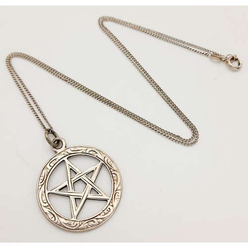 1412 - An antique sterling silver Pentagram pendant on sterling silver chain. Full Birmingham hallmarks, 19... 