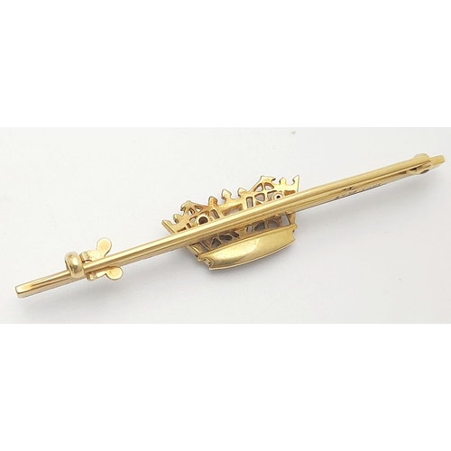 408 - An Antique Art Deco 15k Yellow Gold, Platinum and Diamond Regal Stick Pin. A central diamond crown -... 