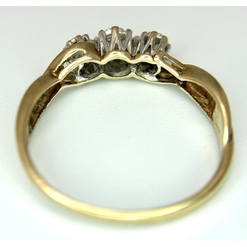 463 - A 9K Yellow Gold, Diamond Trilogy Ring. Size N 1/2. 1.75g total weight.