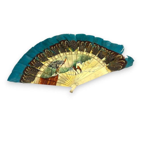 1950 - An interesting collection of 3 antique Bird Motif feather Fans and a Decorative Plate.  
Rare collec... 