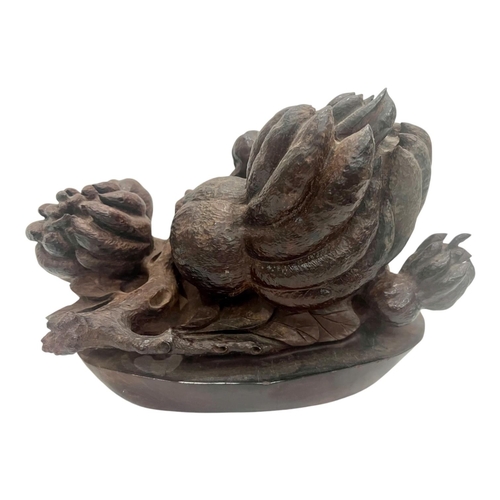 1898 - A Buddha's Hand Fruit Sculpture in Rosewood. Deep reddish-brown rosewood with detailed hand-carved r... 