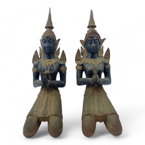 1233 - A rare and beautiful antique Pair of Thai Gilded Bronze Kneeling Deity Statues. Lovely gilded Bronze... 