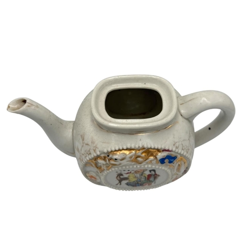 1373 - A Chinese export Porcelain Teapot with Hand-Painted Details. White porcelain exterior with multicolo... 