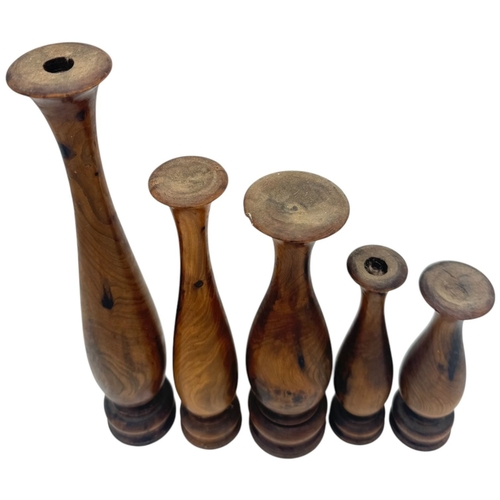 1415 - A marvelous Set of Five vintage Asian handcrafted Wooden Vases, from the rare specie Glyptostrobus p... 