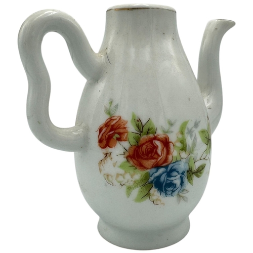 1485 - An antique Chinese Porcelain Wine Ewer, Missing Lid. Hand-painted floral motifs featuring red, blue,... 