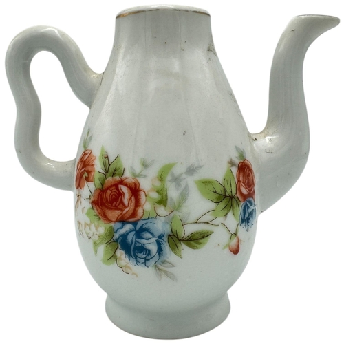 1485 - An antique Chinese Porcelain Wine Ewer, Missing Lid. Hand-painted floral motifs featuring red, blue,... 