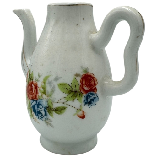 1485 - An antique Chinese Porcelain Wine Ewer, Missing Lid. Hand-painted floral motifs featuring red, blue,... 