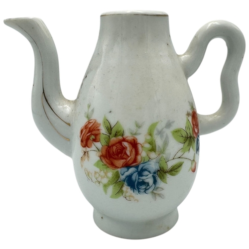 1485 - An antique Chinese Porcelain Wine Ewer, Missing Lid. Hand-painted floral motifs featuring red, blue,... 