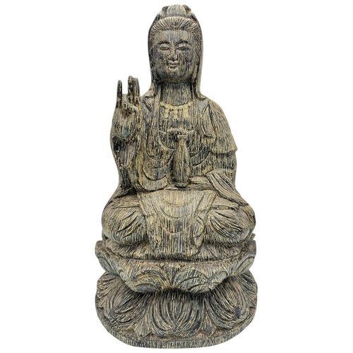 1569 - A rare and large vintage hand carved Agarwood seated Buddha statue. The natural agarwood fragrance i... 