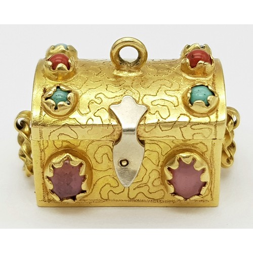 170 - An 18K Gold (tests as) Gem Set Treasure Chest Pendant. Opens - perfect as a pill box. 20mm x 15mm. 9... 