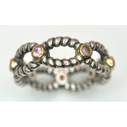 367 - A Pandora Sterling Silver Pink Stone Set Ring. Size O. Comes with a Pandora box.