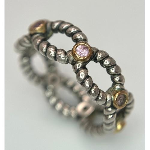 367 - A Pandora Sterling Silver Pink Stone Set Ring. Size O. Comes with a Pandora box.