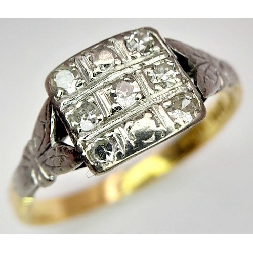 1609 - AN 18K YELLOW GOLD AND PLATINUM VINTAGE OLD CUT DIAMOND RING. 3.1G. SIZE O. TAN6018