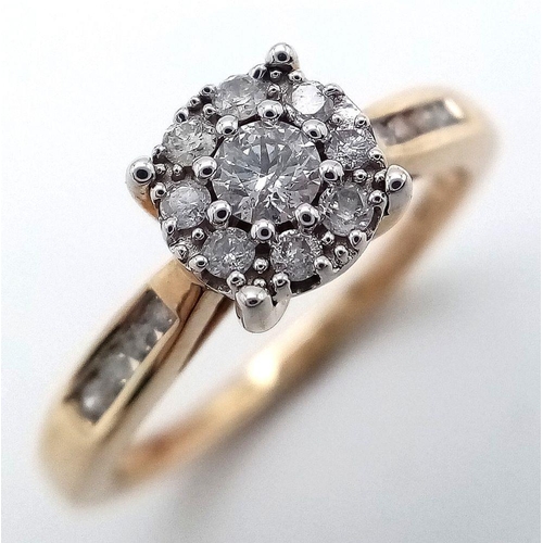 2282 - 9K YELLOW GOLD DIAMOND RING 0.22CT 2.7G SIZE L. TAN6009.