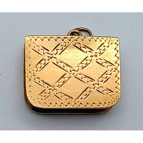 1706 - A 9K YELLOW GOLD TRINKET BOX CHARM 2G IN WEIGHT, WHICH COULD OPEN TO BE USED AS HIDDEN SNUFF/PILL BO... 