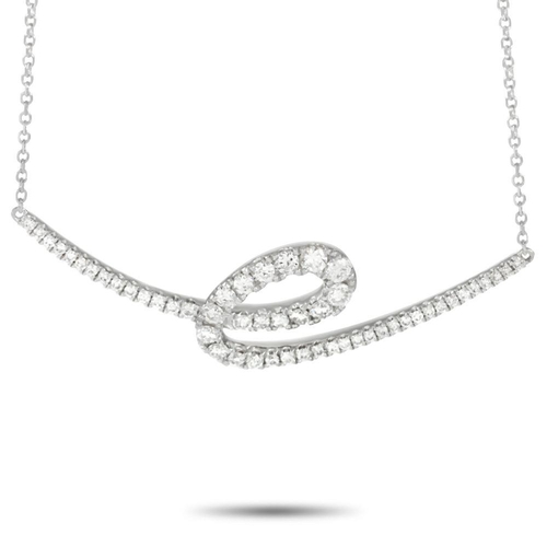 1103 - A 18K White Gold 0.48ct Diamond Necklace. A curved pendant measuring 0.32 long and 1.5 wide makes a ... 