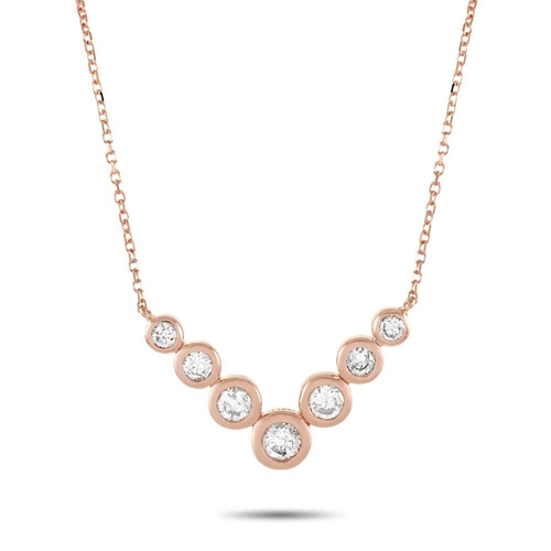 1117 - A 14K Rose Gold 0.50ct Diamond Pendant Necklace. This necklace is made of 14K rose gold and embellis... 