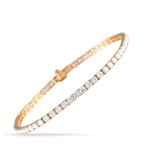 652 - A 14K Rose Gold 5.20ct Lab-Grown Diamond Tennis Bracelet. This 14k rose bracelet features a single l... 