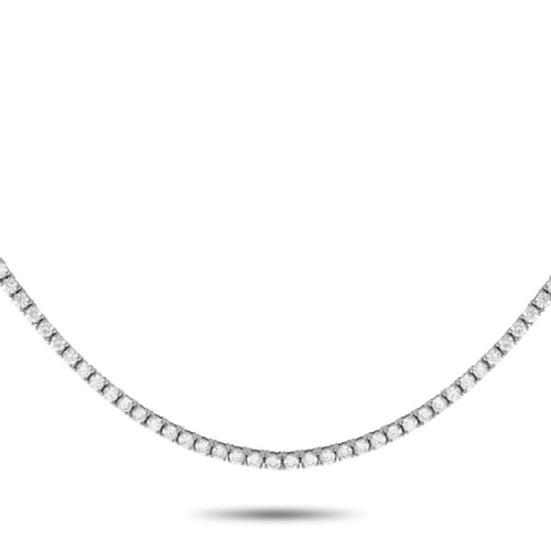 834 - A 14K White Gold 6.01ct Lab-Grown Diamond Tennis Necklace. It features a graceful line of 6.01-carat... 