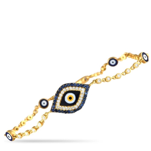 960 - An Aaron Basha 18K Yellow Gold Diamond and Sapphire Evil Eye Bracelet. Along with colorful enamel ac... 